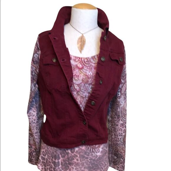 Band of Gypsy 2pc tee-shirt matching denim jacket,shear matching print sleeves. - Picture 1 of 7